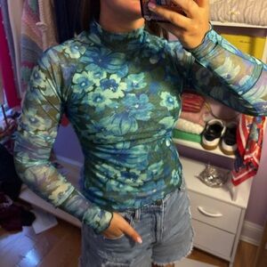 Promesa Blue Floral Mesh Blouse